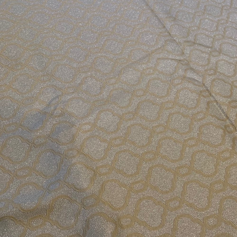 Fancy drapery fabric. Width is 150”. Length is 6 yds